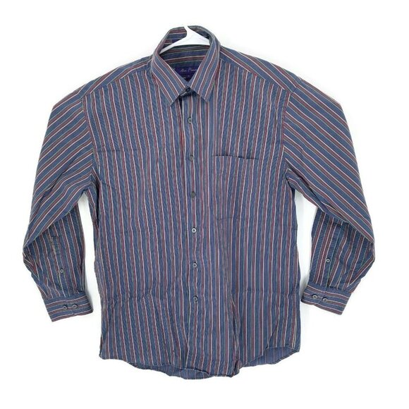 Alan Flusser Multi Color Striped L/S 100% Cotton Button Up Casual Shirt Mens M - Picture 1 of 6
